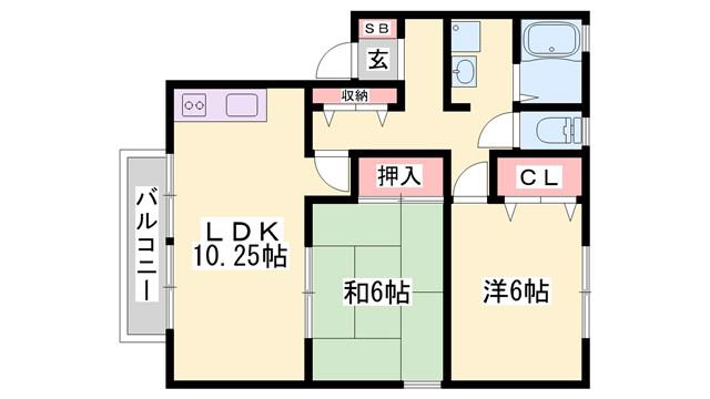 ラ・メゾンクレール(2LDK/2階)の間取り写真