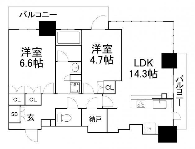ブランズタワー・ウェリス心斎橋ノース(2LDK/5階)の間取り写真