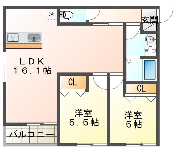 プライム神戸垂水(2LDK/3階)の間取り写真