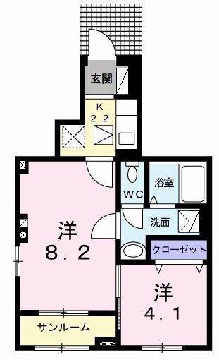 カーサ・ブライト(1SK/1階)の間取り写真