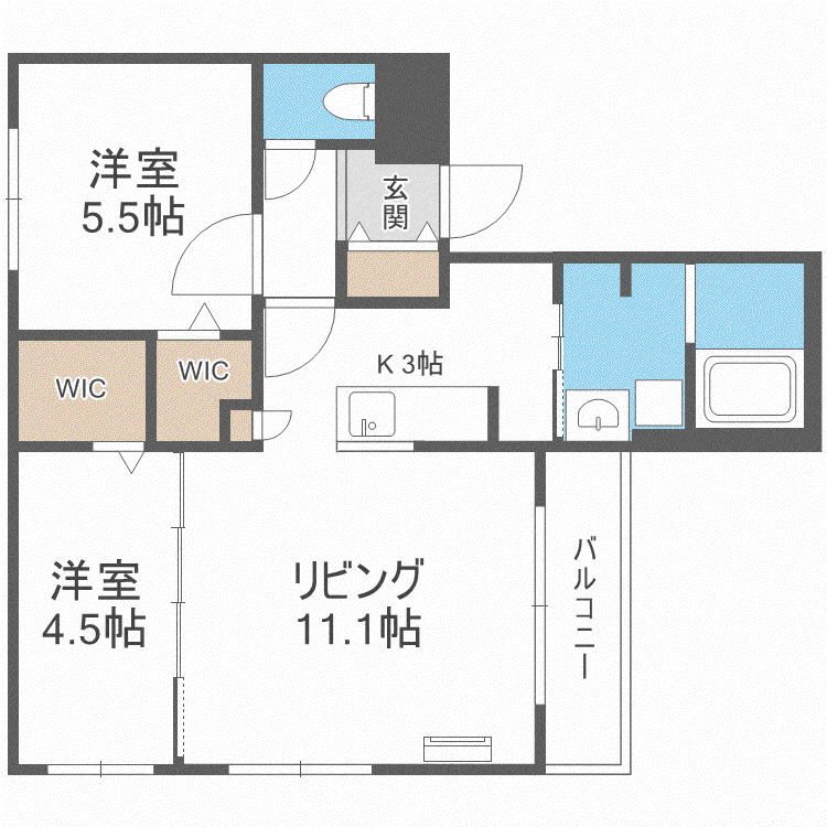 ANGELIC VILLAGE北23条(2LDK/3階)の間取り写真