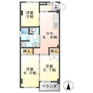 コーポ菊川(3DK/3階)の間取り写真
