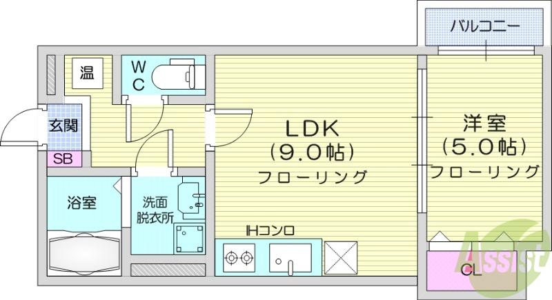 ブラン蒲町(1LDK/2階)の間取り写真