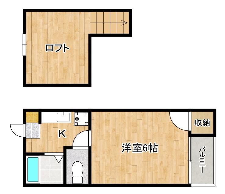 サンラーク三条B(1K/2階)の間取り写真