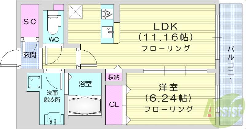 MTIマンション仙台卸町(1LDK/5階)の間取り写真