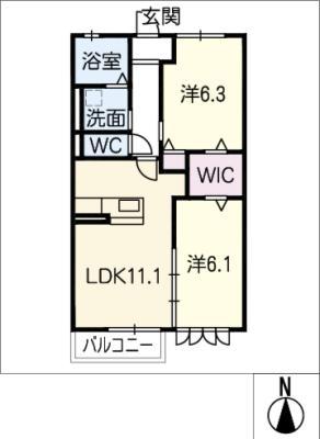 近鉄名古屋線 近鉄蟹江駅 徒歩42分 2階建 築4年(2LDK/1階)の間取り写真