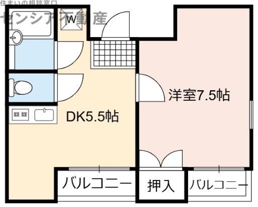 ゴトーハイツ高殿(1DK/3階)の間取り写真