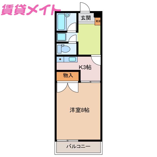 ハイマンション日永西 B棟(1K/1階)の間取り写真