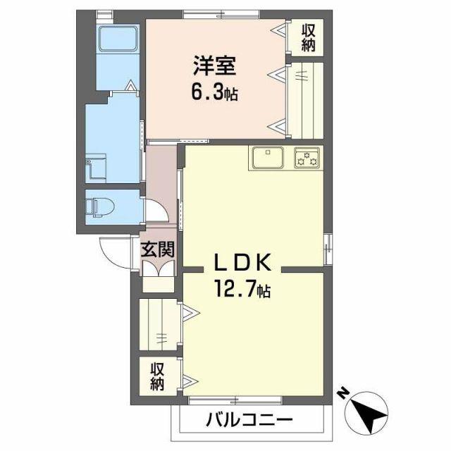 エスポワール吉田 A棟(1LDK/2階)の間取り写真