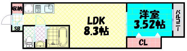 MONOTONE弁天町(1LDK/4階)の間取り写真