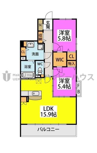 アミューザン筑紫(2LDK/2階)の間取り写真