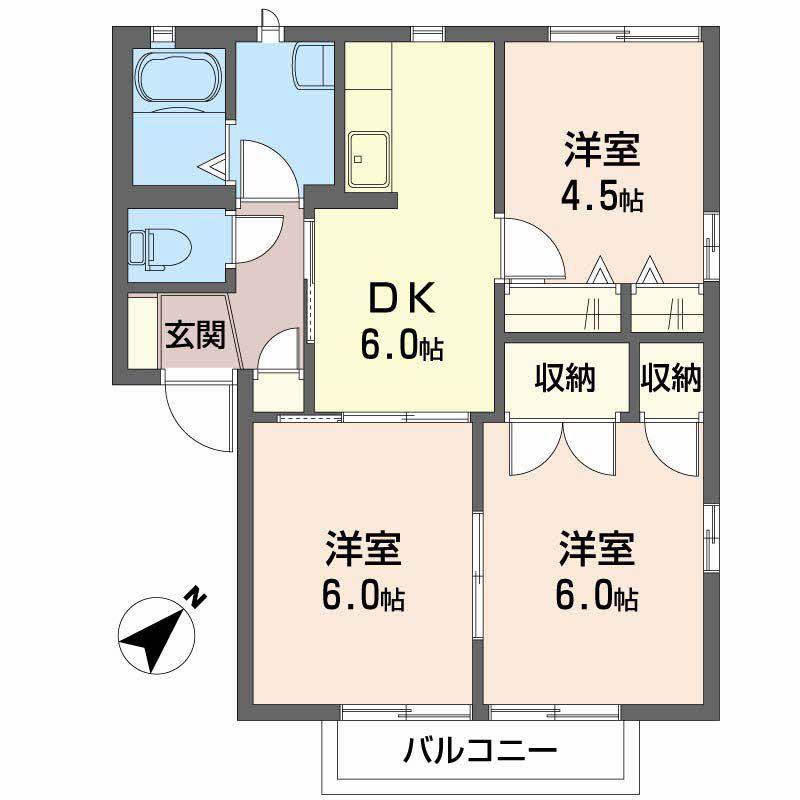 シャーメゾン若吉(3DK/2階)の間取り写真