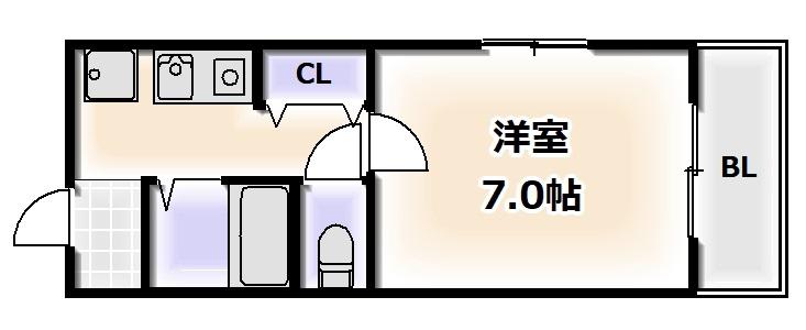 URO大国町(1K/4階)の間取り写真