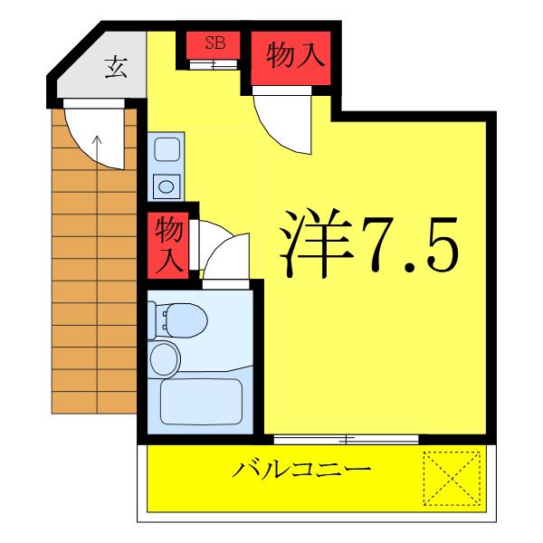 パーシモンマンション(ワンルーム/2階)の間取り写真
