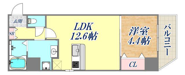 E-C EST BIEN灘(1LDK/9階)の間取り写真