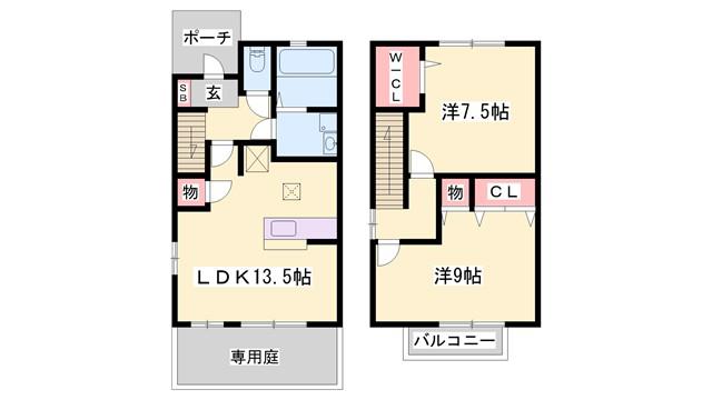 ローズコート雅(2LDK/1階)の間取り写真