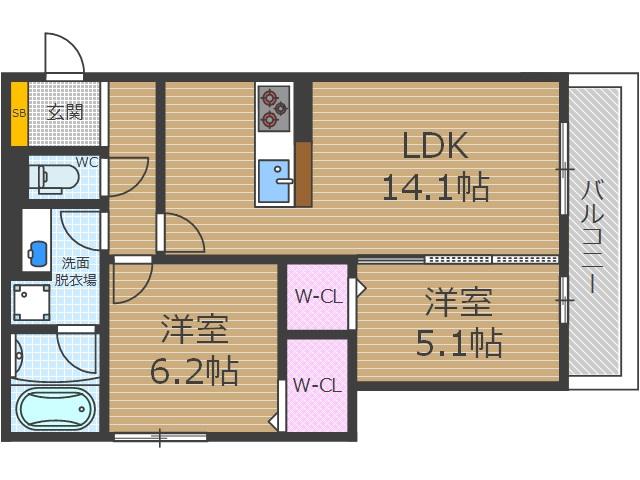 ラヴィエール南茨木Ⅰ(2LDK/3階)の間取り写真