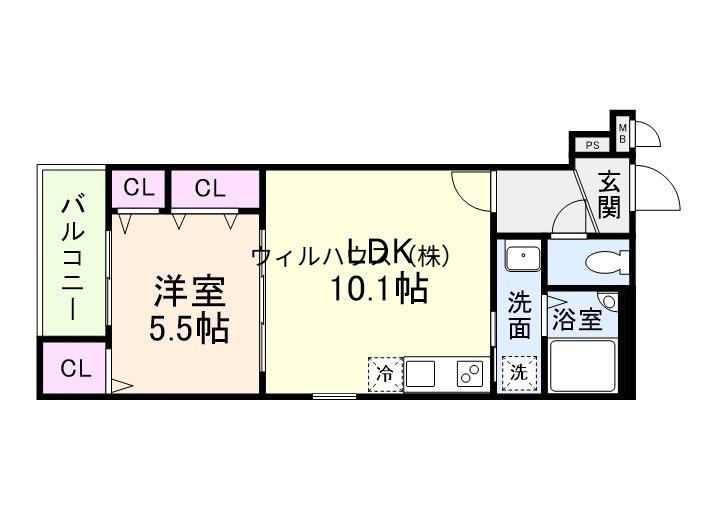 リアン富木(1LDK/3階)の間取り写真