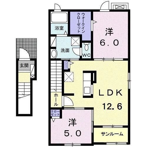 フィオーレC(2LDK/2階)の間取り写真