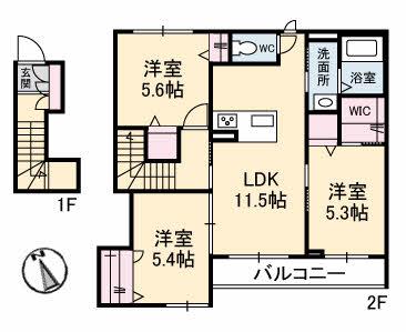 シャーメゾンあき(3LDK/2階)の間取り写真