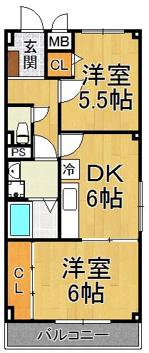 リブレメゾン仁川(2DK/1階)の間取り写真