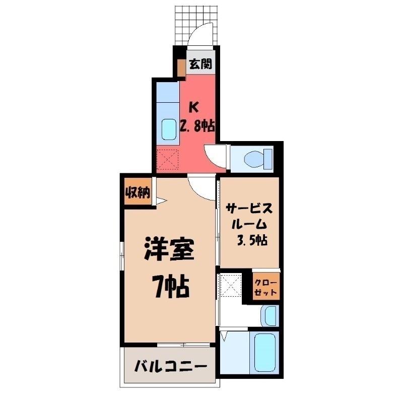 ルストパラディI(1SK/1階)の間取り写真