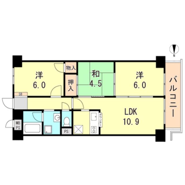 イッツ明石(3LDK/5階)の間取り写真
