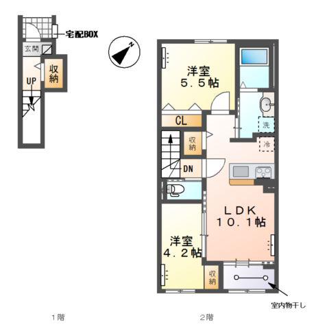 津島市中地町1丁目アパート(2LDK/2階)の間取り写真