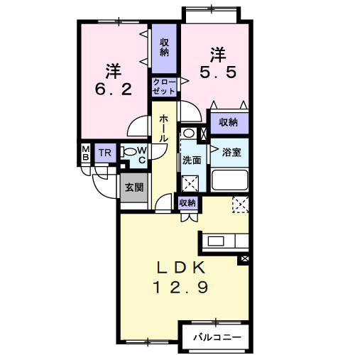リヴィエールY・S(2LDK/2階)の間取り写真