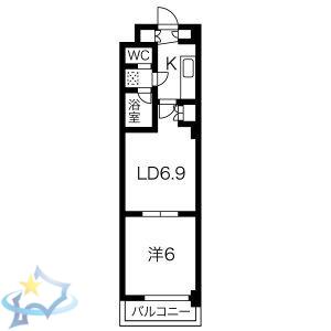 メープル桑園駅(1LDK/4階)の間取り写真