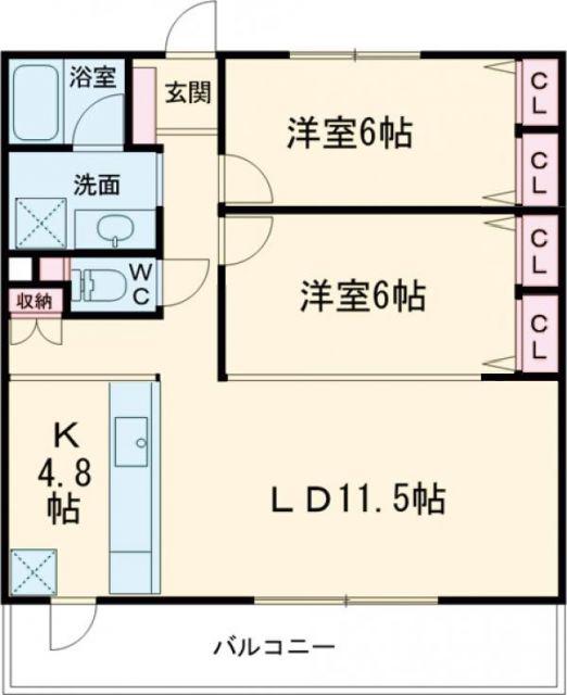 グランドパレス防府駅南(2LDK/13階)の間取り写真