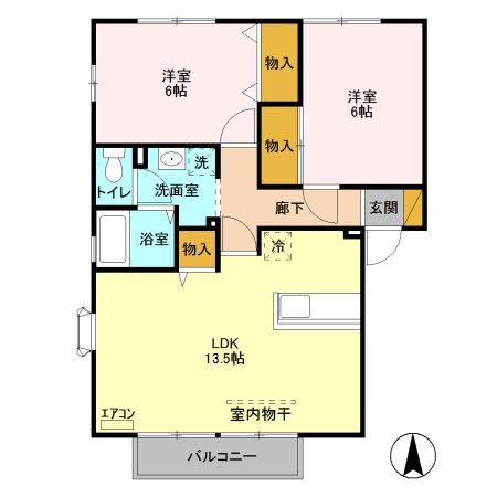 グランモア曙C棟(2LDK/1階)の間取り写真