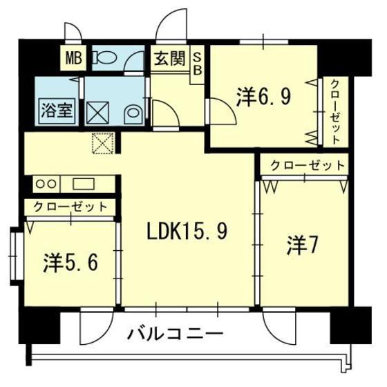 ライズ熊大病院前II(3LDK/10階)の間取り写真