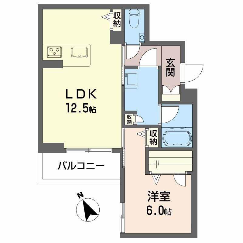 エリーズコート 宇宿(1LDK/2階)の間取り写真