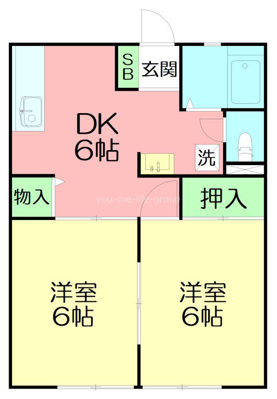 リバーサイドハイツA(2DK/2階)の間取り写真