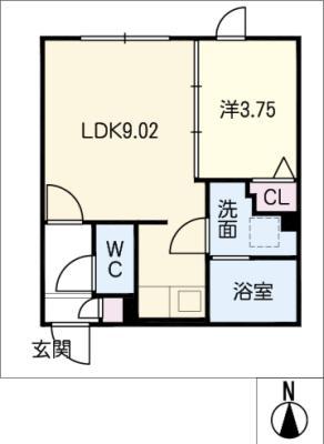 QUADOR川名(1LDK/4階)の間取り写真
