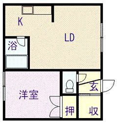 MKハイツⅡ(1DK/1階)の間取り写真