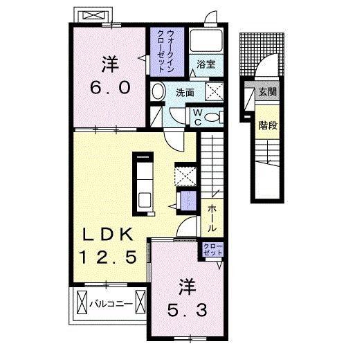 ベレ・フォンティーヌII(2LDK/2階)の間取り写真