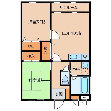 ラフォーレうさか(2LDK/2階)の間取り写真
