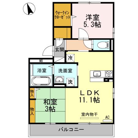 ビエント A棟(2LDK/3階)の間取り写真