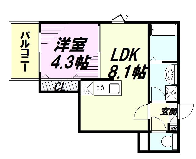 ジーメゾン拝島(1LDK/1階)の間取り写真