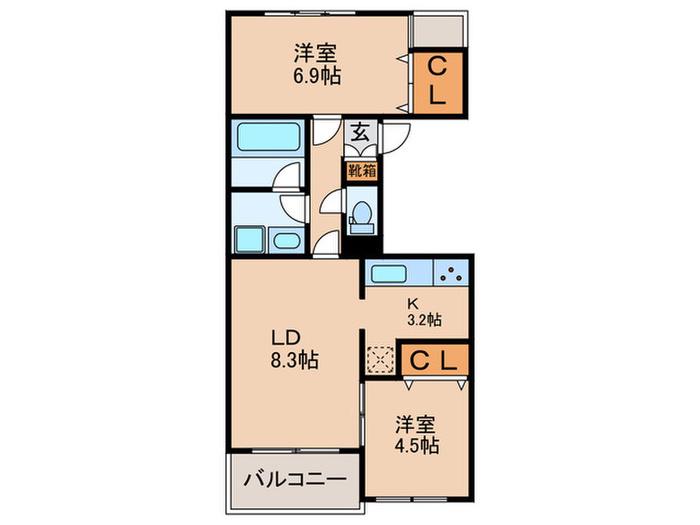フレデリックテラス(2LDK/2階)の間取り写真