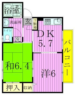 モンピエスII(2DK/2階)の間取り写真