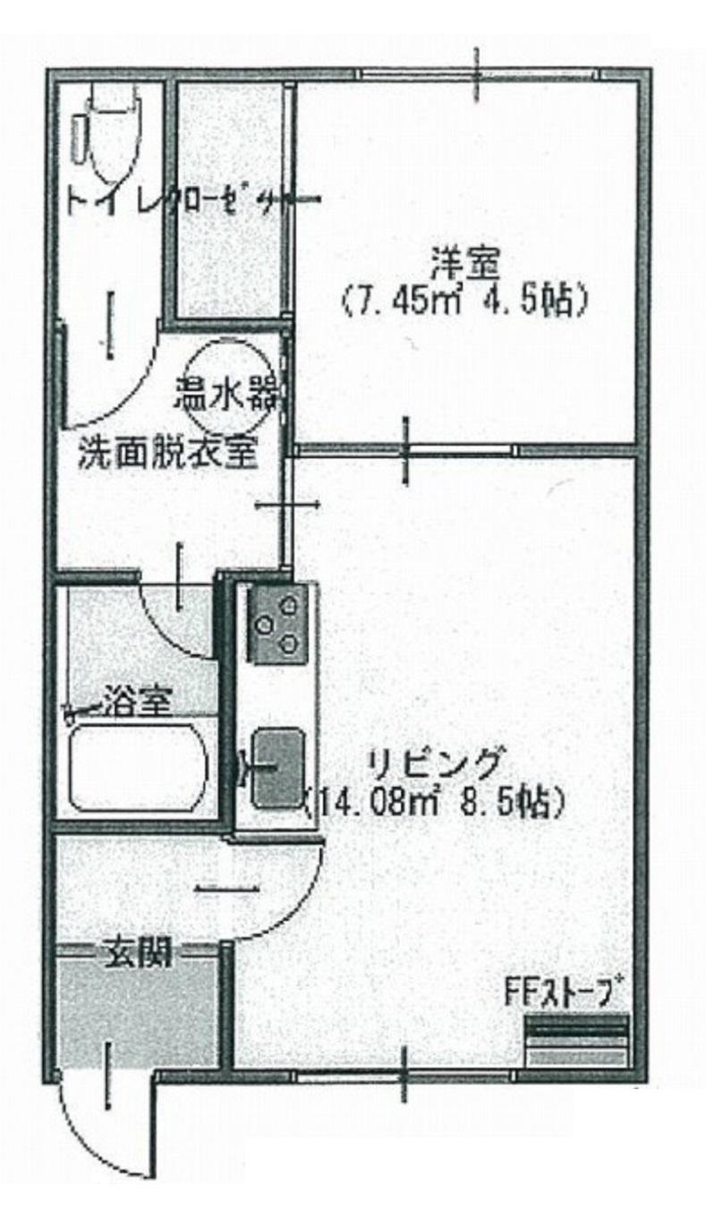コーポにれII(1DK/1階)の間取り写真