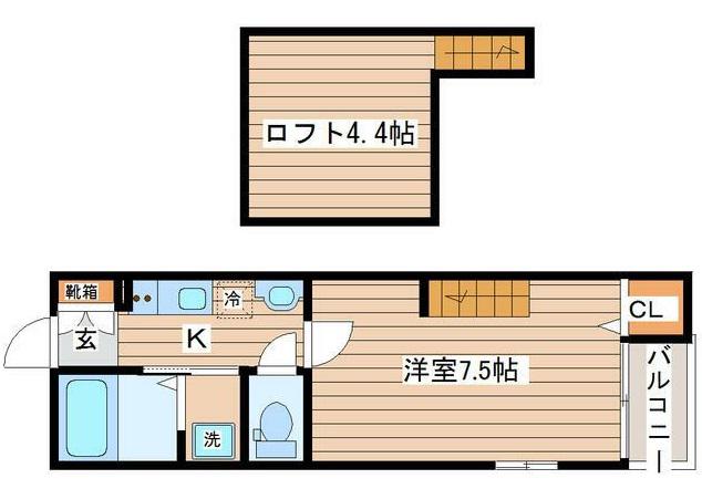 イーストポートII(1K/2階)の間取り写真