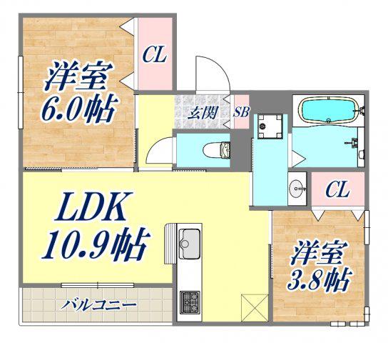 コンフォール甲子園口(2LDK/1階)の間取り写真