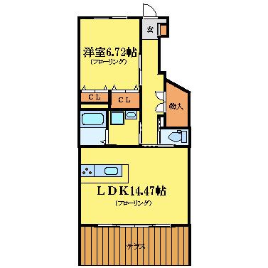 グランヴェール(1LDK/1階)の間取り写真