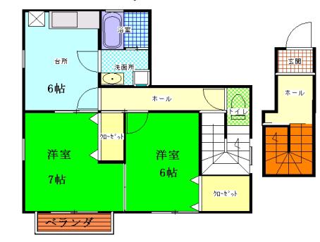 カーサMIYA(2DK/2階)の間取り写真
