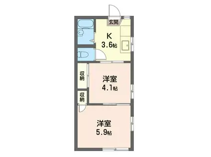 ハイツヤマグチ(2K/1階)の間取り写真