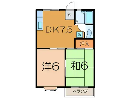 シャンフィーニ吉田ロイヤル(2DK/2階)の間取り写真